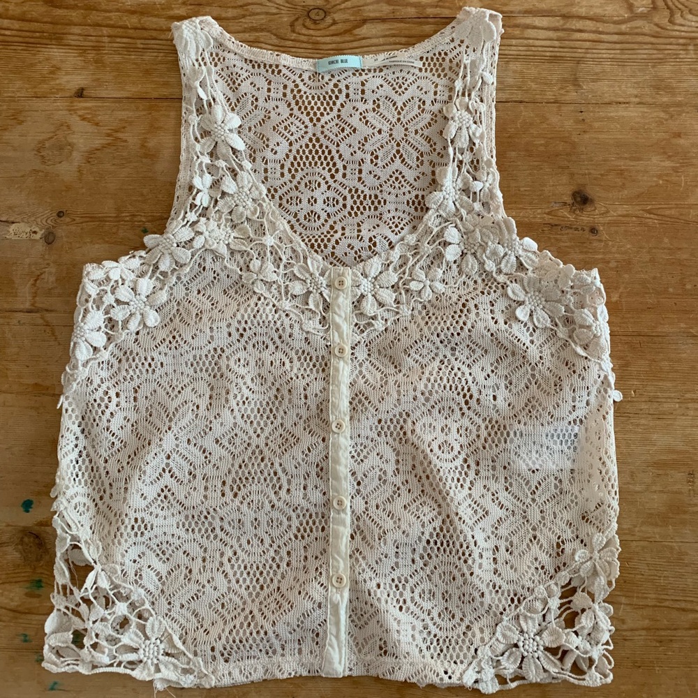 UO Kimchi Blue Crochet Tank Cream Floral SZ XS